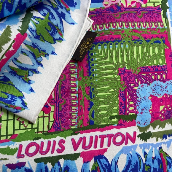 New Louis Vuitton Scarf Monogram Paradise Barbie Blue Green Pink Silk Sc… - Picture 10 of 16